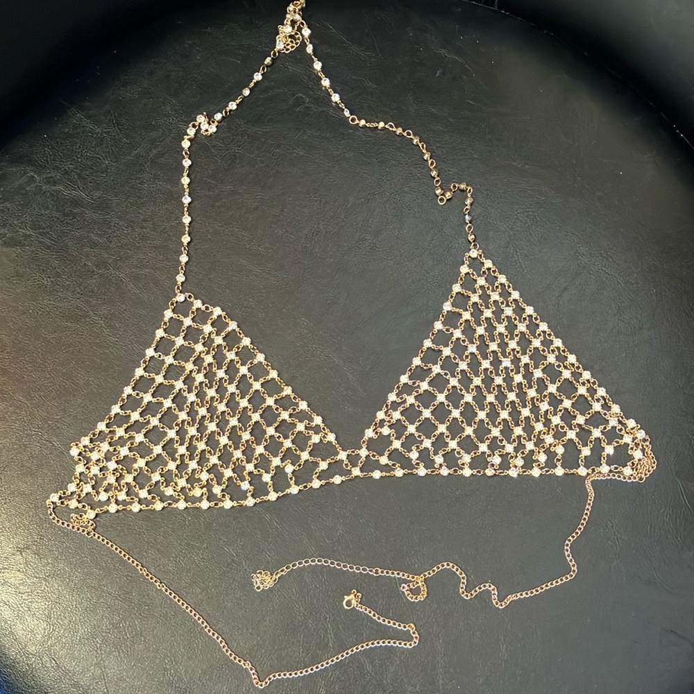 Rhinestone Gold Triangle Body Jewelry